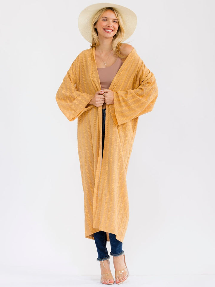 WOMEN'S LONG SLEEVE OPEN FRONT FLORAL STITCHED CARDIGAN
