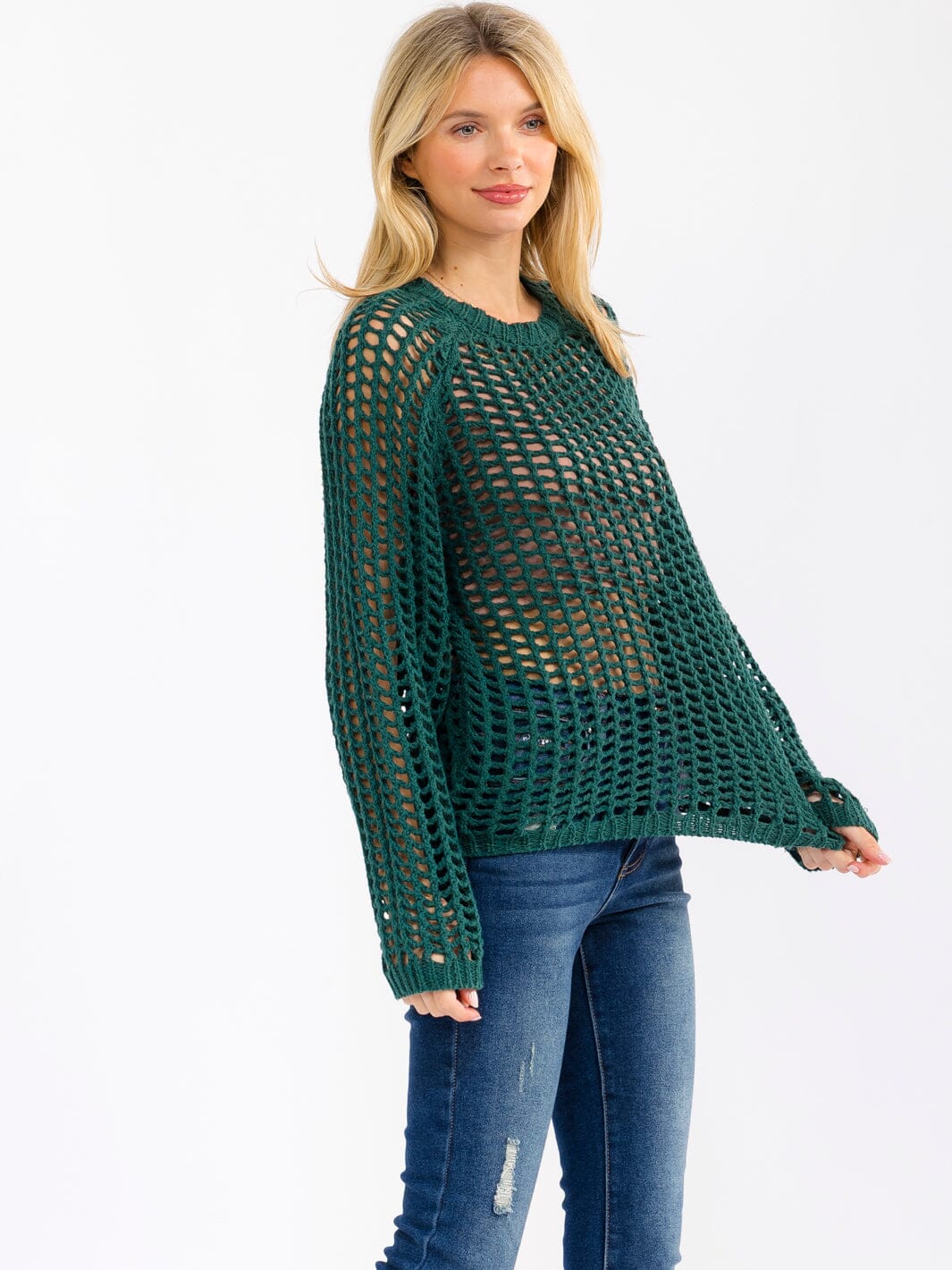 WOMEN'S LONG SLEEVE CROCHET PULLOVER SWEATER