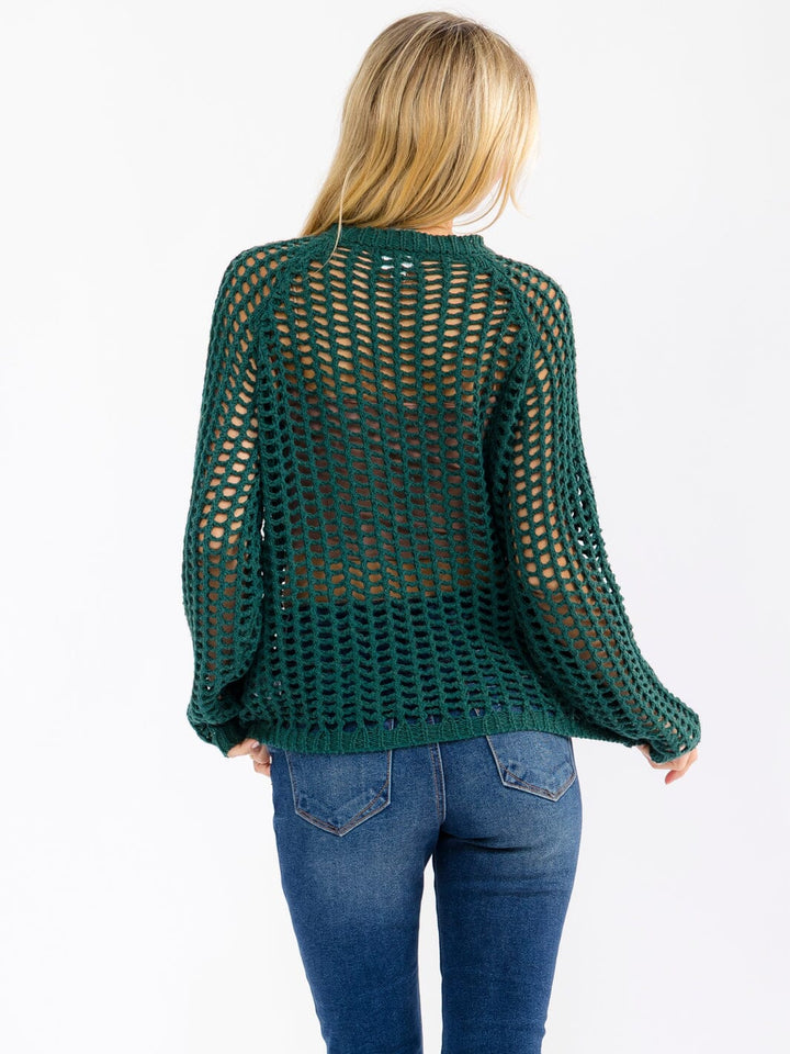 WOMEN'S LONG SLEEVE CROCHET PULLOVER SWEATER