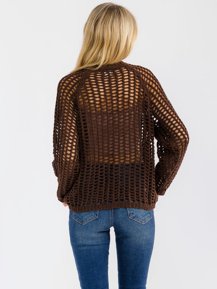 WOMEN'S LONG SLEEVE CROCHET PULLOVER SWEATER