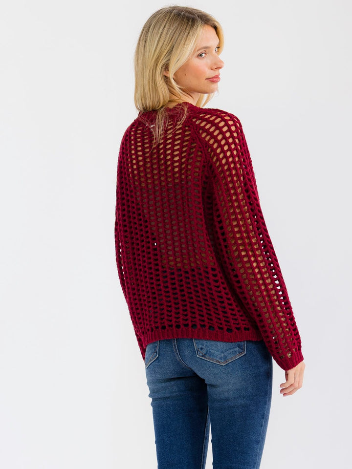 WOMEN'S LONG SLEEVE CROCHET PULLOVER SWEATER