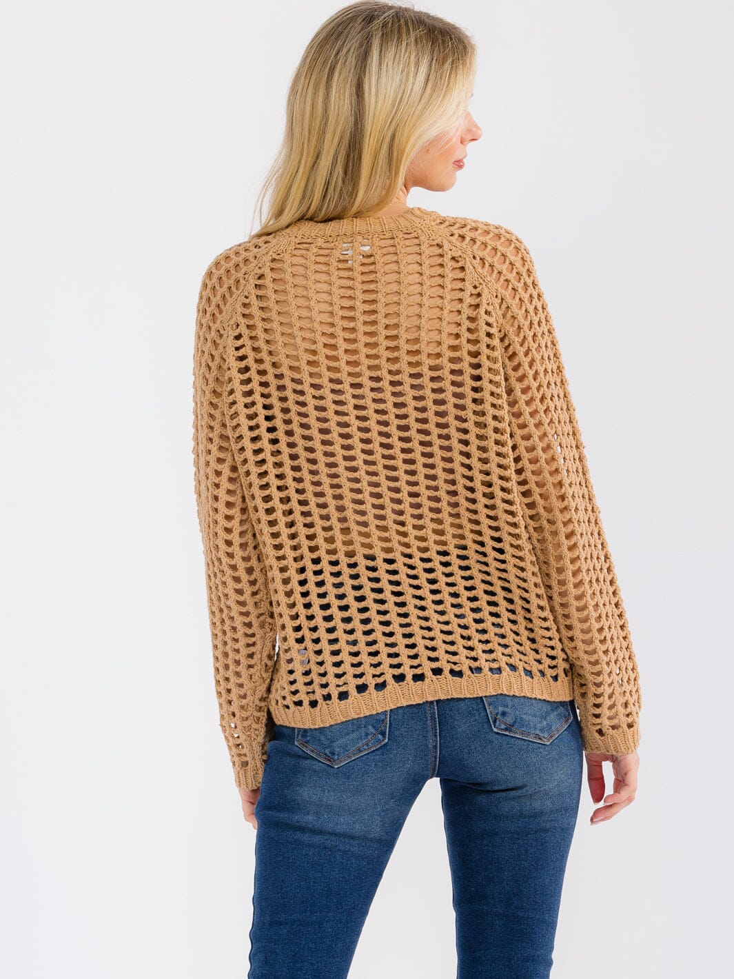 WOMEN'S LONG SLEEVE CROCHET PULLOVER SWEATER
