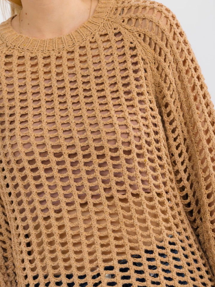 WOMEN'S LONG SLEEVE CROCHET PULLOVER SWEATER