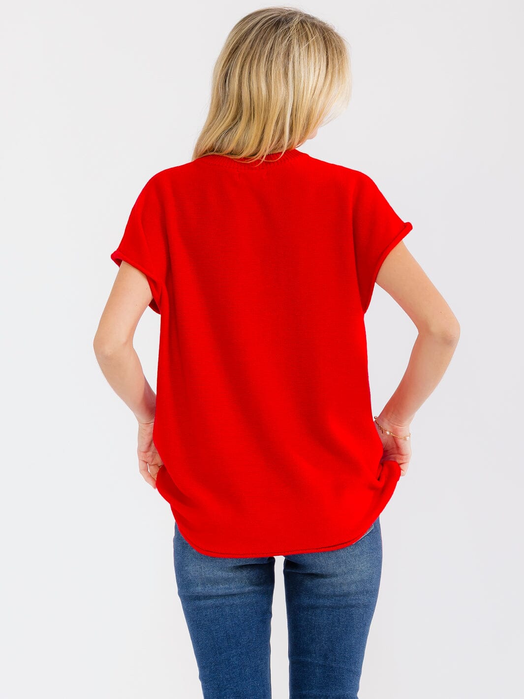 WOMEN'S SHORT SLEEVE SOLID SWEATER TOP