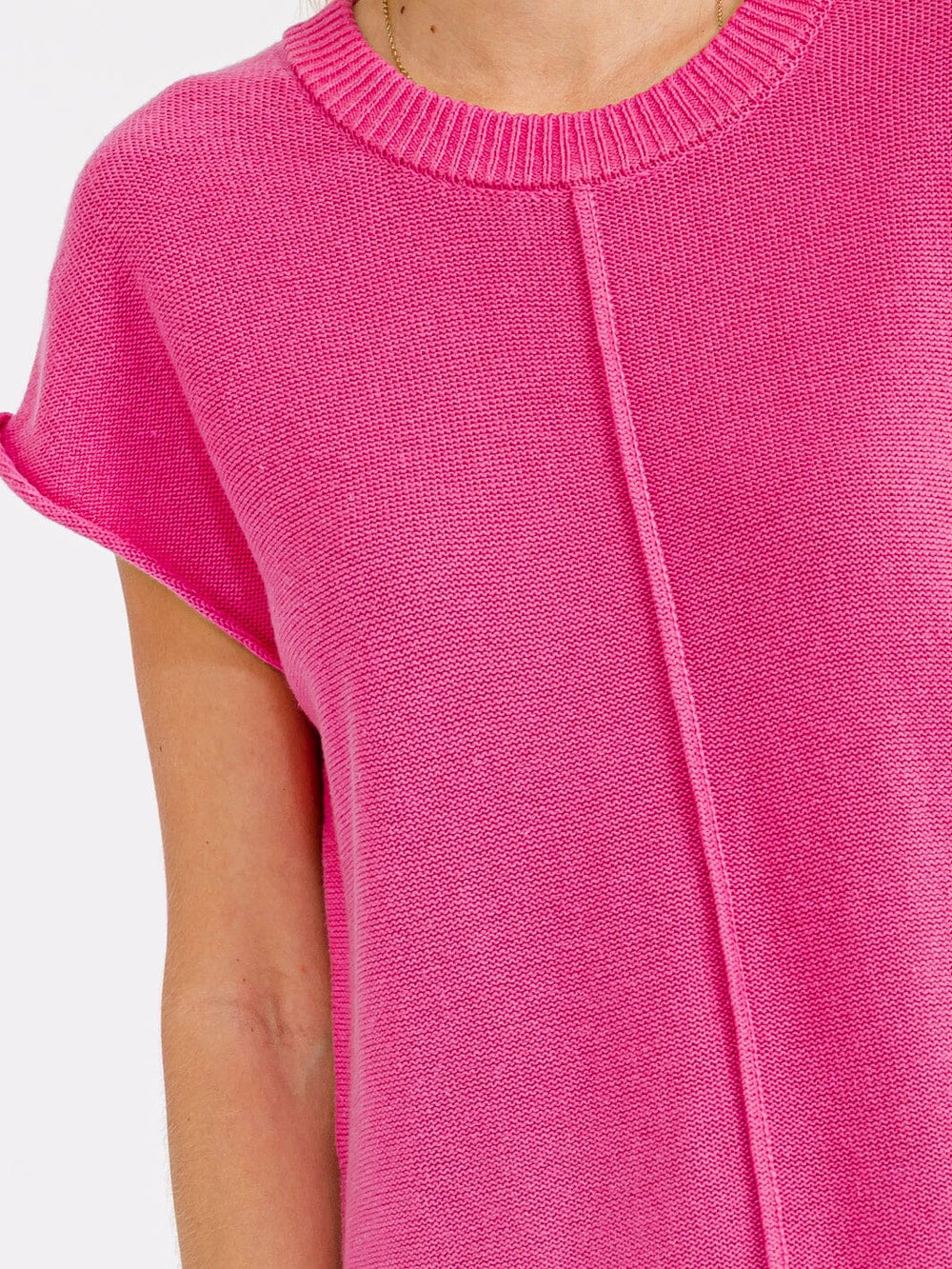 WOMEN'S SHORT SLEEVE SOLID SWEATER TOP