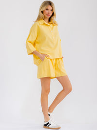 WOMEN'S SHORT SLEEVE BLOUSE & ELASTIC WAIST MINI SHORTS LINEN 2PC. SET