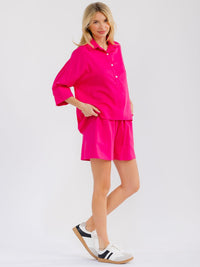 WOMEN'S SHORT SLEEVE BLOUSE & ELASTIC WAIST MINI SHORTS LINEN 2PC. SET
