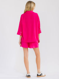 WOMEN'S SHORT SLEEVE BLOUSE & ELASTIC WAIST MINI SHORTS LINEN 2PC. SET