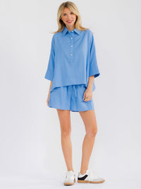 WOMEN'S SHORT SLEEVE BLOUSE & ELASTIC WAIST MINI SHORTS LINEN 2PC. SET