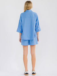 WOMEN'S SHORT SLEEVE BLOUSE & ELASTIC WAIST MINI SHORTS LINEN 2PC. SET