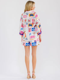 WOMEN'S 3/4 SLEEVE BLOUSE & ELASTIC WAIST MINI SHORTS MULTI PRINT 2PC. SET
