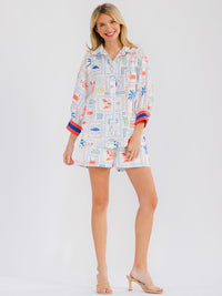 WOMEN'S 3/4 SLEEVE BLOUSE & ELASTIC WAIST MINI SHORTS MULTI PRINT 2PC. SET