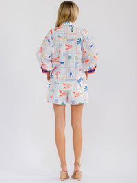 WOMEN'S 3/4 SLEEVE BLOUSE & ELASTIC WAIST MINI SHORTS MULTI PRINT 2PC. SET