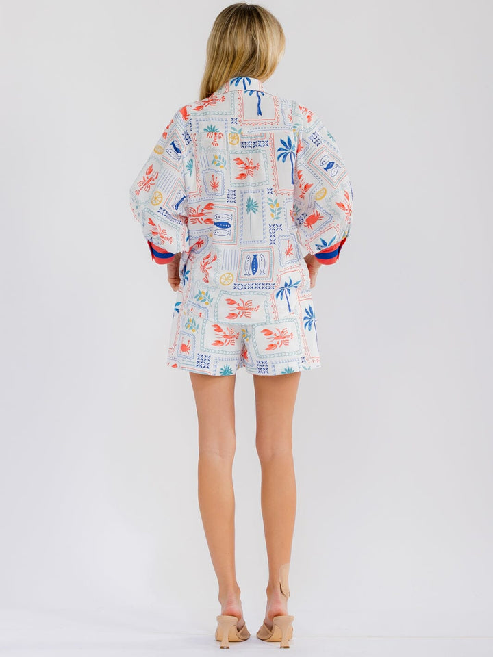 WOMEN'S 3/4 SLEEVE BLOUSE & ELASTIC WAIST MINI SHORTS MULTI PRINT 2PC. SET