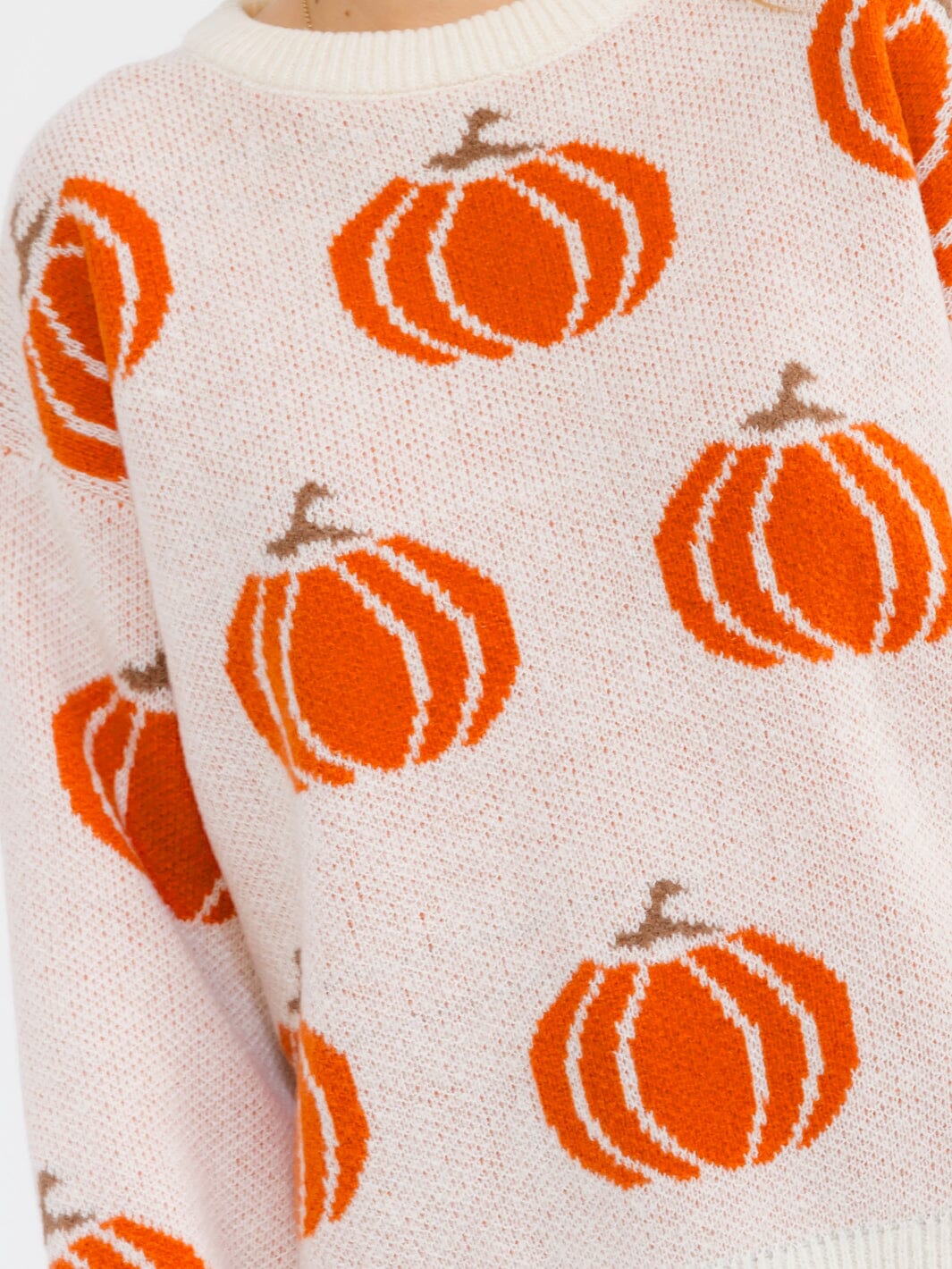 WOMEN'S LONG SLEEVE PUMPKIN PRINT PULLOVER SWEATER