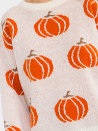 WOMEN'S LONG SLEEVE PUMPKIN PRINT PULLOVER SWEATER