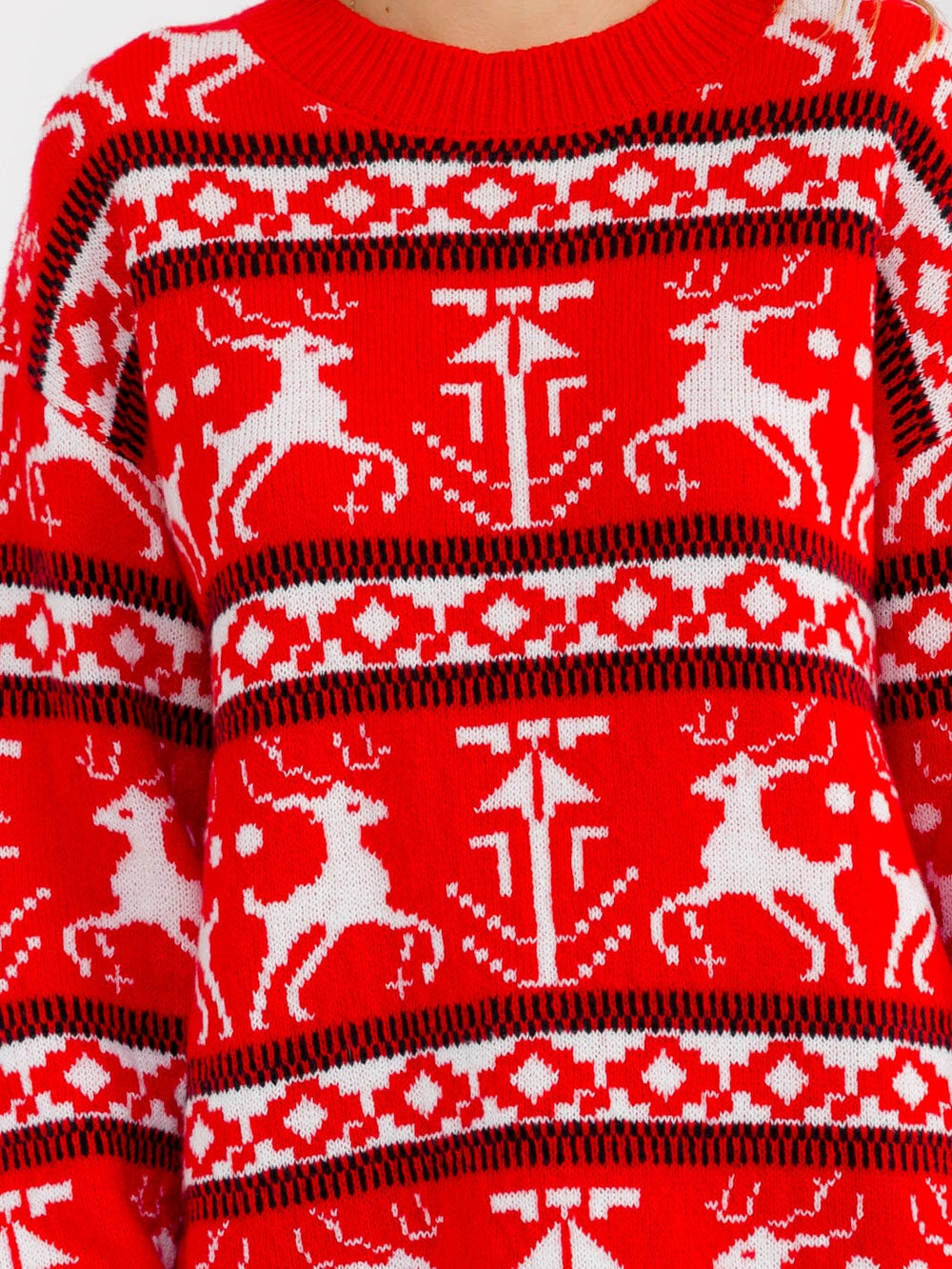 WOMEN'S LONG SLEEVE MULTI PRINT PULLOVER HOLIDAY SWEATER