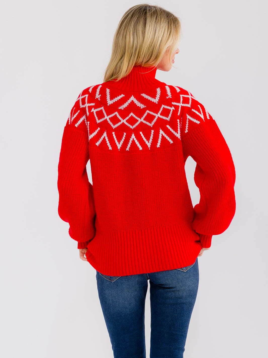WOMEN'S LONG SLEEVE TURTLE NECK PRINT PULLOVER SWEATER