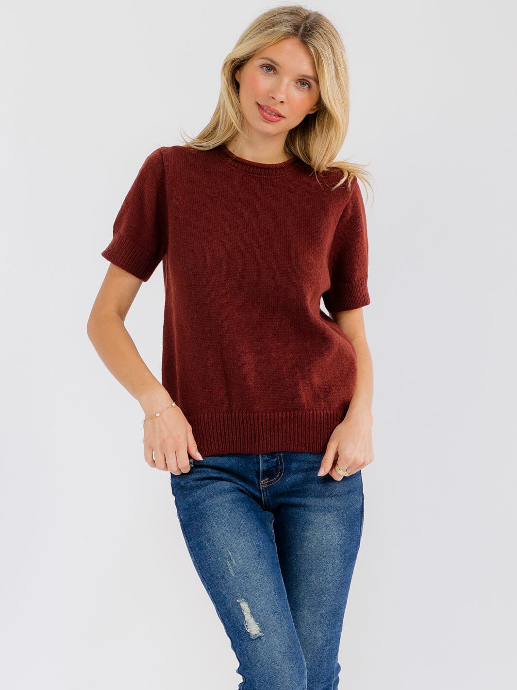 WOMEN'S SHORT SLEEVE SWEATER BLOUSE