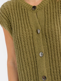WOMEN'S SLEEVELESS BUTTON CLOSURE FRONT POCKETS SWEATER VEST