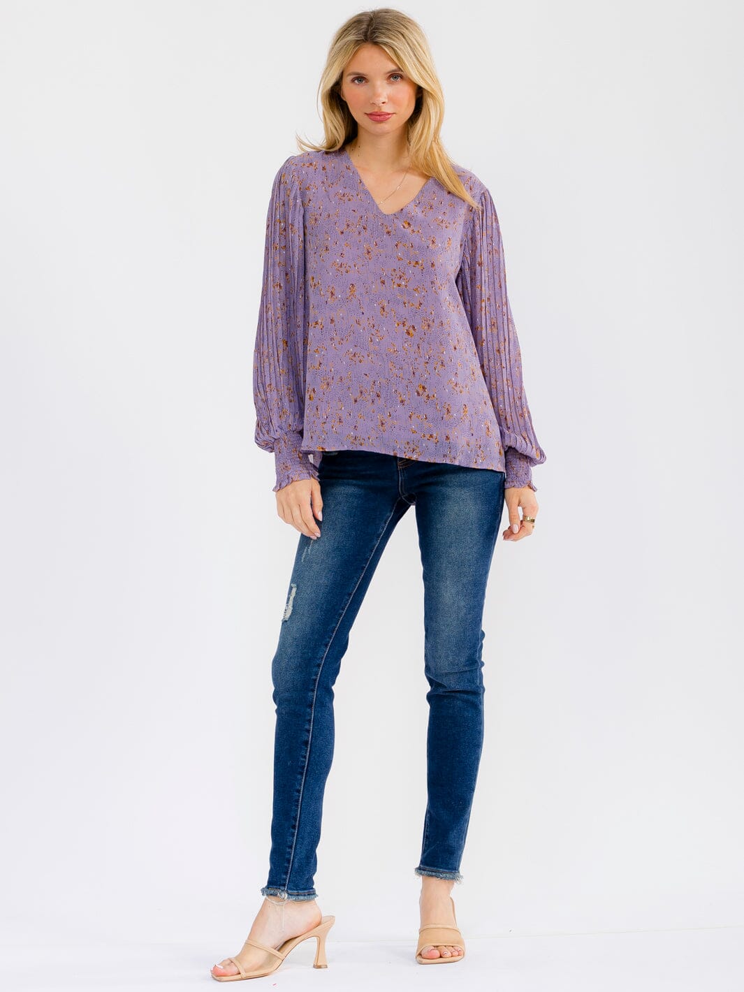 WOMEN'S LONG SLEEVE V-NECK FLORAL BLOUSE