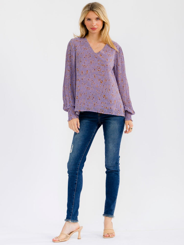 WOMEN'S LONG SLEEVE V-NECK FLORAL BLOUSE