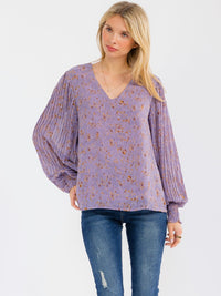 WOMEN'S LONG SLEEVE V-NECK FLORAL BLOUSE