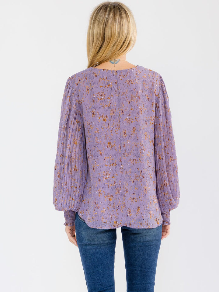 WOMEN'S LONG SLEEVE V-NECK FLORAL BLOUSE