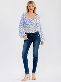 WOMEN'S LONG BALLON SLEEVE SQUARE NECK POLKA DOTS BODYSUIT