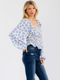 WOMEN'S LONG BALLON SLEEVE SQUARE NECK POLKA DOTS BODYSUIT