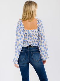 WOMEN'S LONG BALLON SLEEVE SQUARE NECK POLKA DOTS BODYSUIT