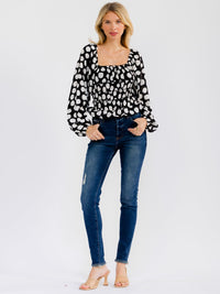WOMEN'S LONG BALLON SLEEVE SQUARE NECK POLKA DOTS BODYSUIT