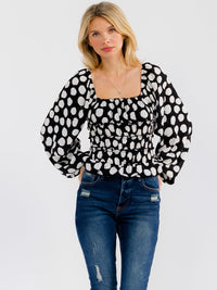 WOMEN'S LONG BALLON SLEEVE SQUARE NECK POLKA DOTS BODYSUIT