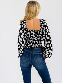 WOMEN'S LONG BALLON SLEEVE SQUARE NECK POLKA DOTS BODYSUIT