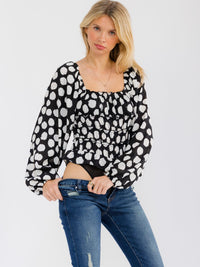 WOMEN'S LONG BALLON SLEEVE SQUARE NECK POLKA DOTS BODYSUIT