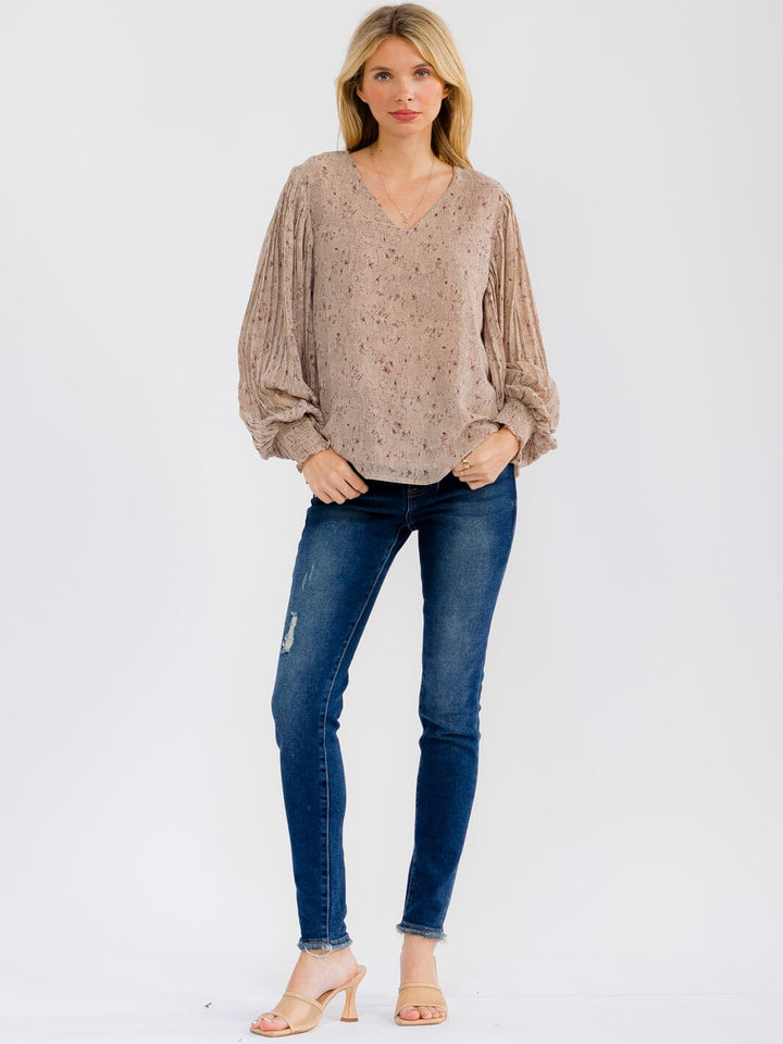 WOMEN'S LONG SLEEVE V-NECK FLORAL BLOUSE