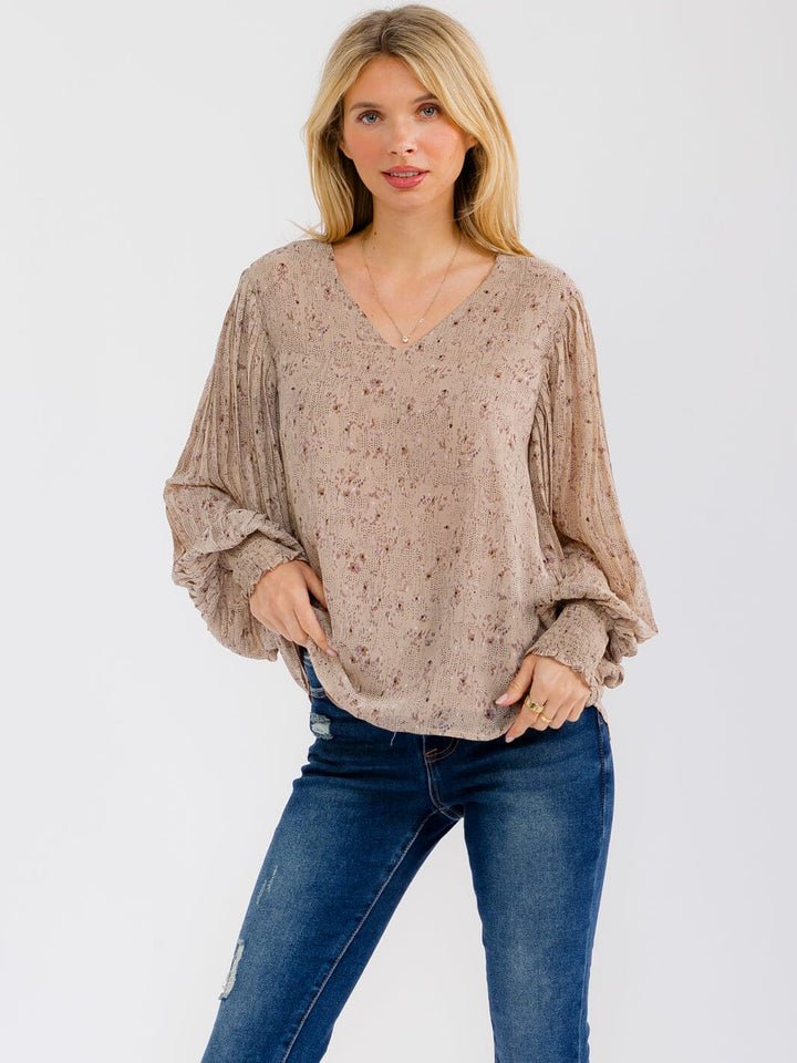 WOMEN'S LONG SLEEVE V-NECK FLORAL BLOUSE