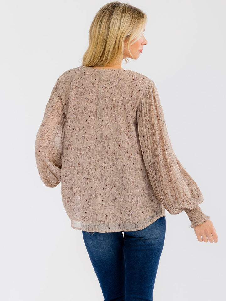WOMEN'S LONG SLEEVE V-NECK FLORAL BLOUSE