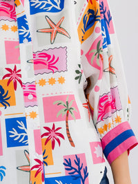 WOMEN'S 3/4 SLEEVE BUTTON UP MULTI PRINT BLOUSE