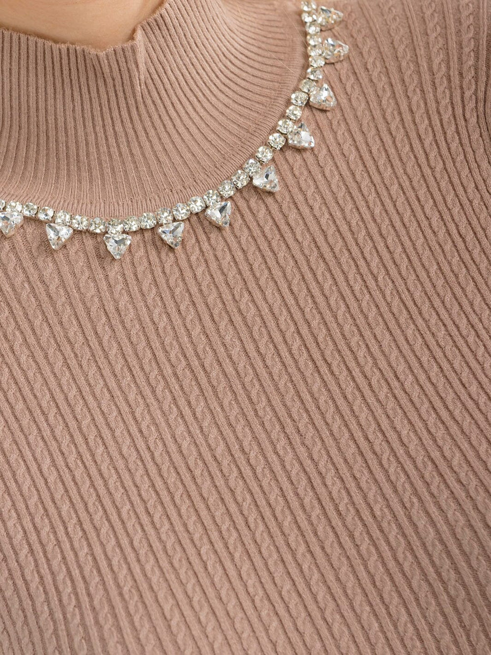WOMEN'S LONG SLEEVE TURTLE NECK RHINESTONES DETAILED BLOUSE
