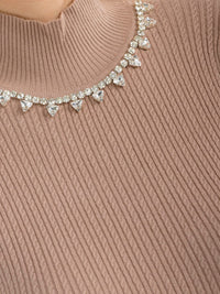 WOMEN'S LONG SLEEVE TURTLE NECK RHINESTONES DETAILED BLOUSE