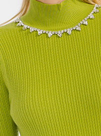 WOMEN'S LONG SLEEVE TURTLE NECK RHINESTONES DETAILED BLOUSE