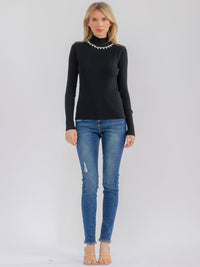 WOMEN'S LONG SLEEVE TURTLE NECK RHINESTONES DETAILED BLOUSE