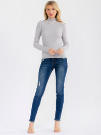 WOMEN'S LONG SLEEVE TURTLE NECK RHINESTONES DETAILED BLOUSE