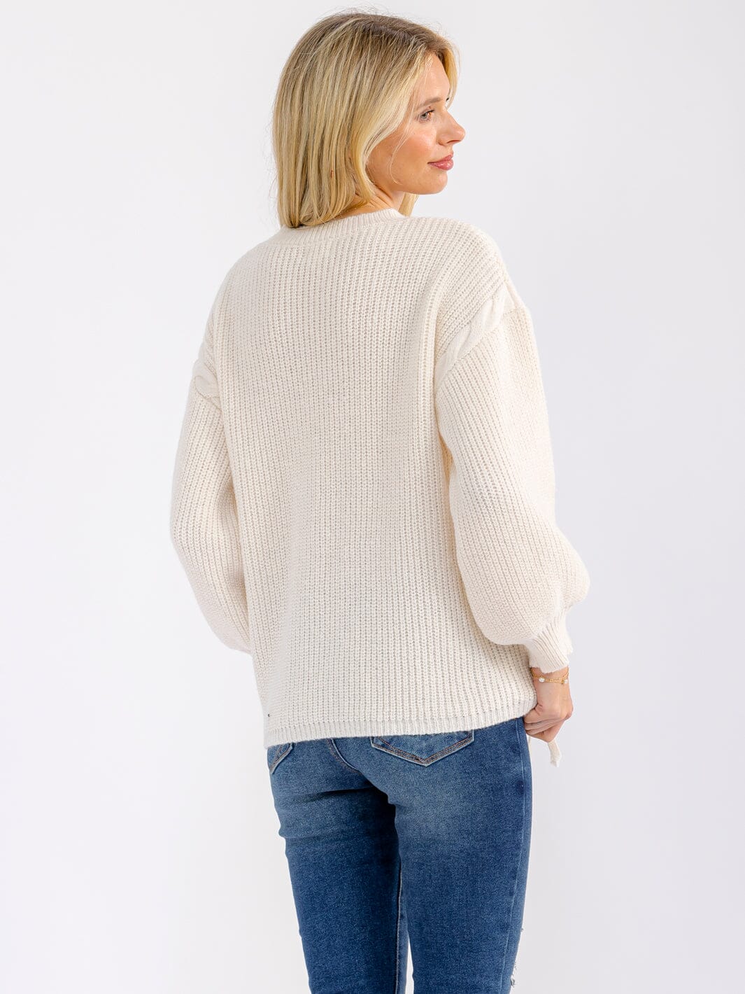WOMEN'S LONG SLEEVE LACE UP DETAILED PULLOVER SWEATER