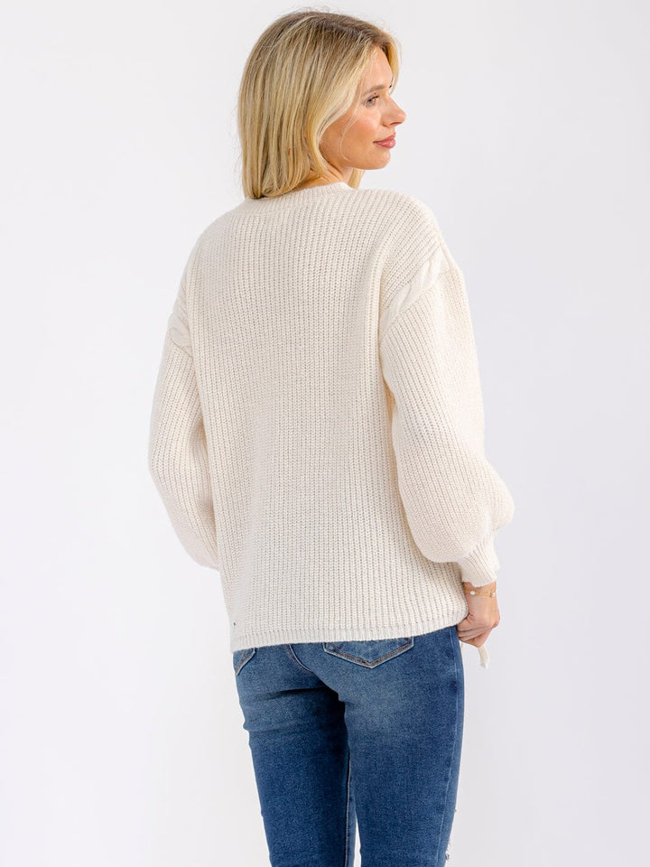 WOMEN'S LONG SLEEVE LACE UP DETAILED PULLOVER SWEATER