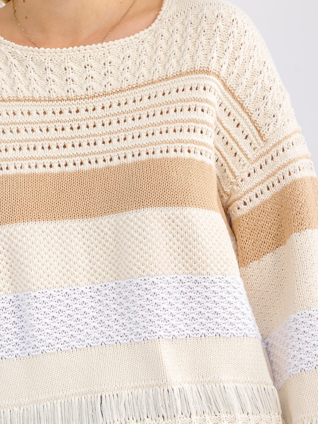 WOMEN'S LONG SLEEVE COLORBLOCK STRIPES PULLOVER SWEATER