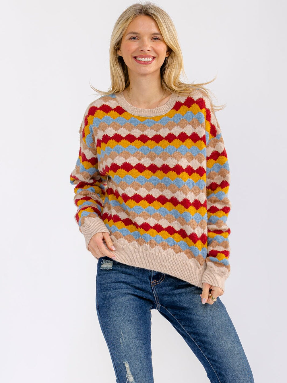 WOMEN'S LONG SLEEVE COLORBLOCK PULLOVER SWEATER