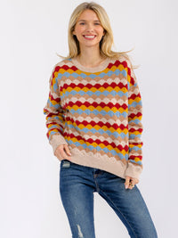 WOMEN'S LONG SLEEVE COLORBLOCK PULLOVER SWEATER