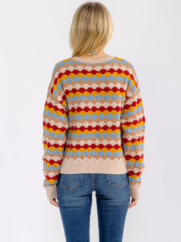 WOMEN'S LONG SLEEVE COLORBLOCK PULLOVER SWEATER